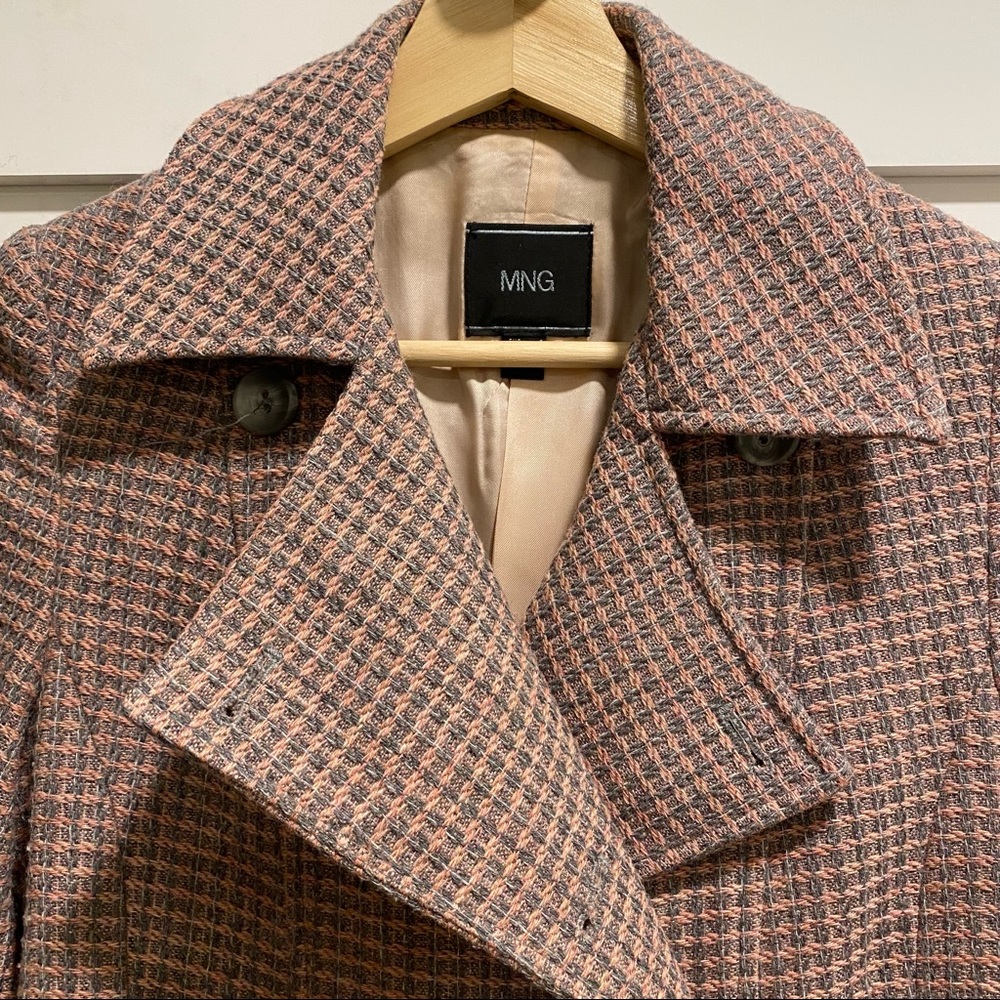 MNG Pink/Gray Long Wool Pea Coat